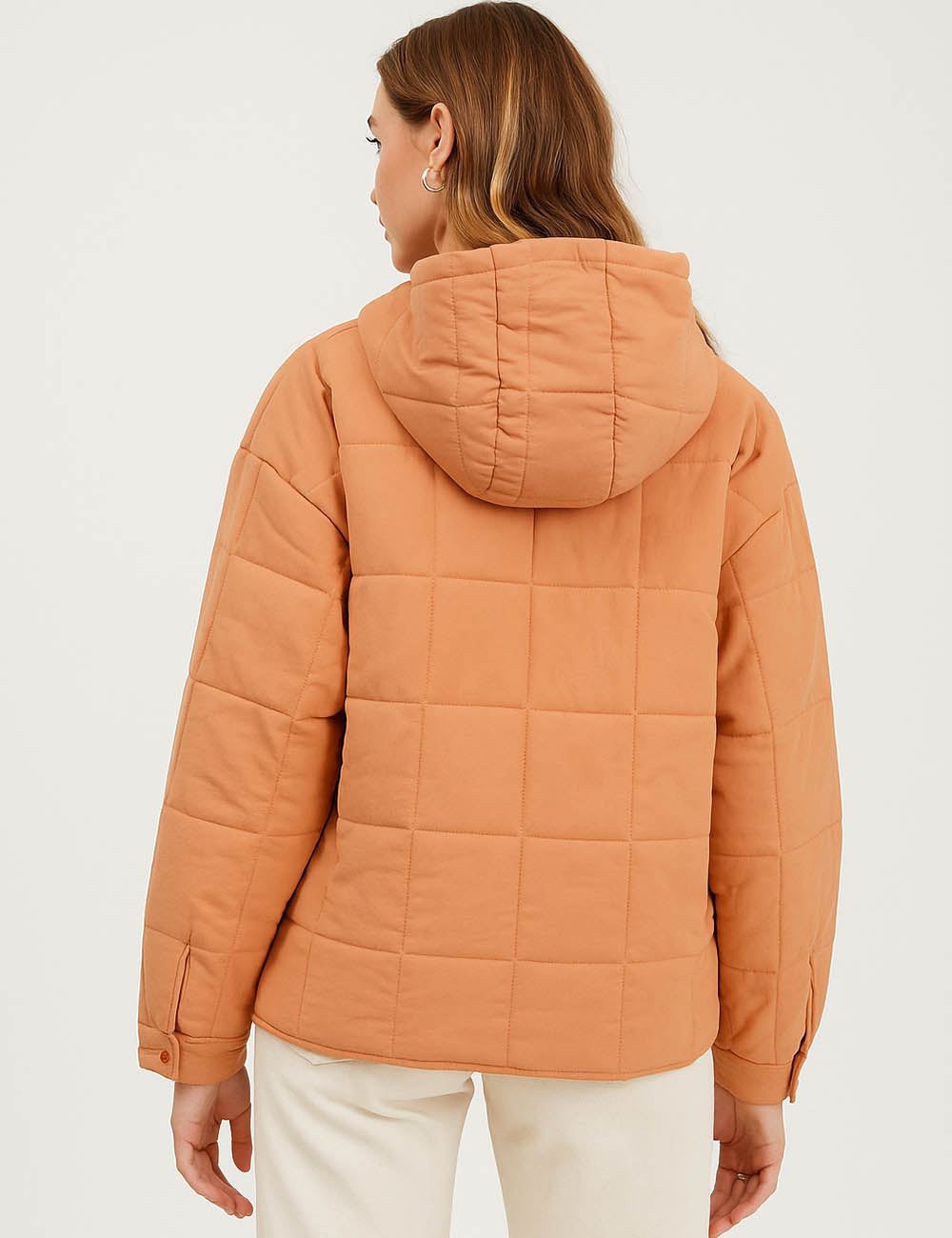 Ladies Button Pullover Hooded Padded Puff Jacket SKT4755