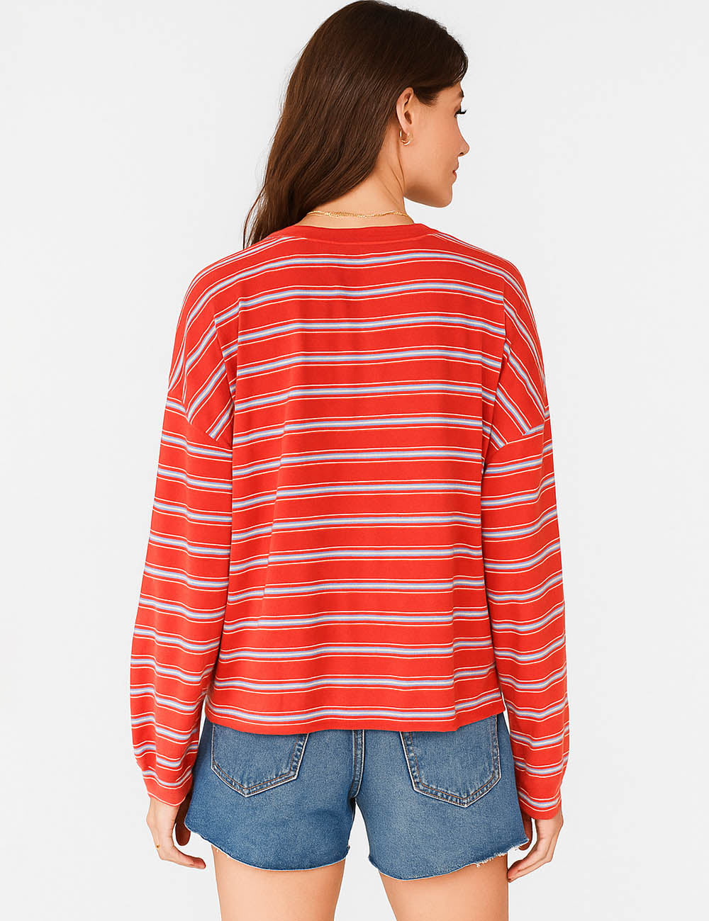 Ladies Color Block Striped T-Shirts Long Sleeves Sweatshirt