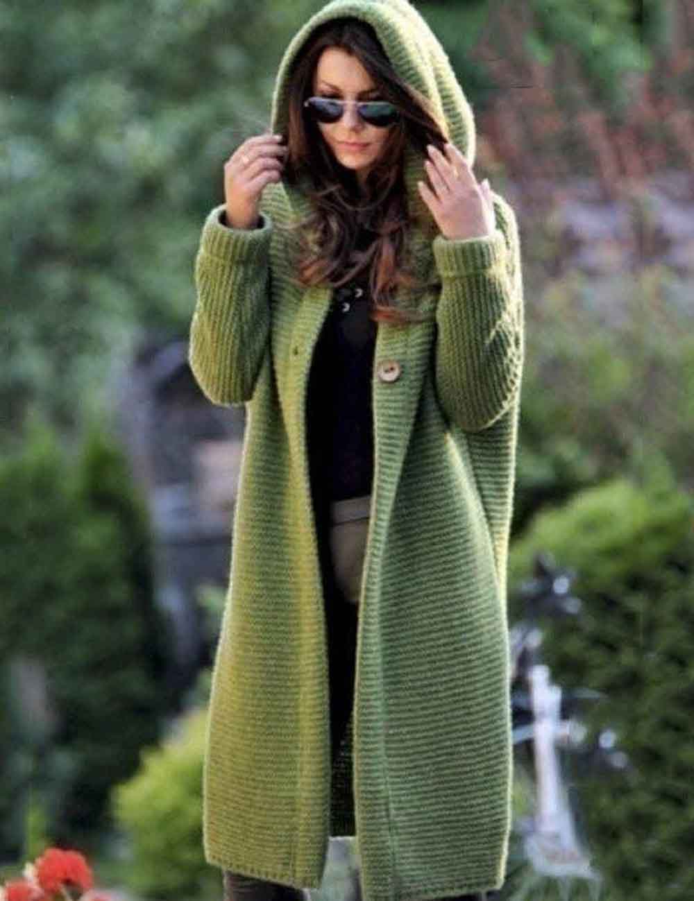 Button Hooded Solid Color Sweater Coat Cardigan NG5135