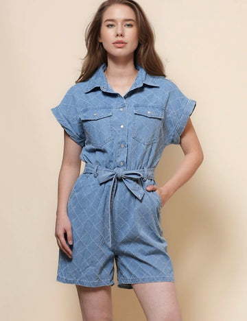 Ladies Argyle Pockets Denim Romper SKJ50062