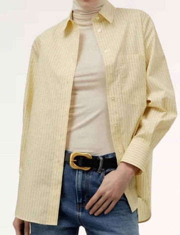 Ladies Turndown Collar Pockets Long Sleeves Shirt