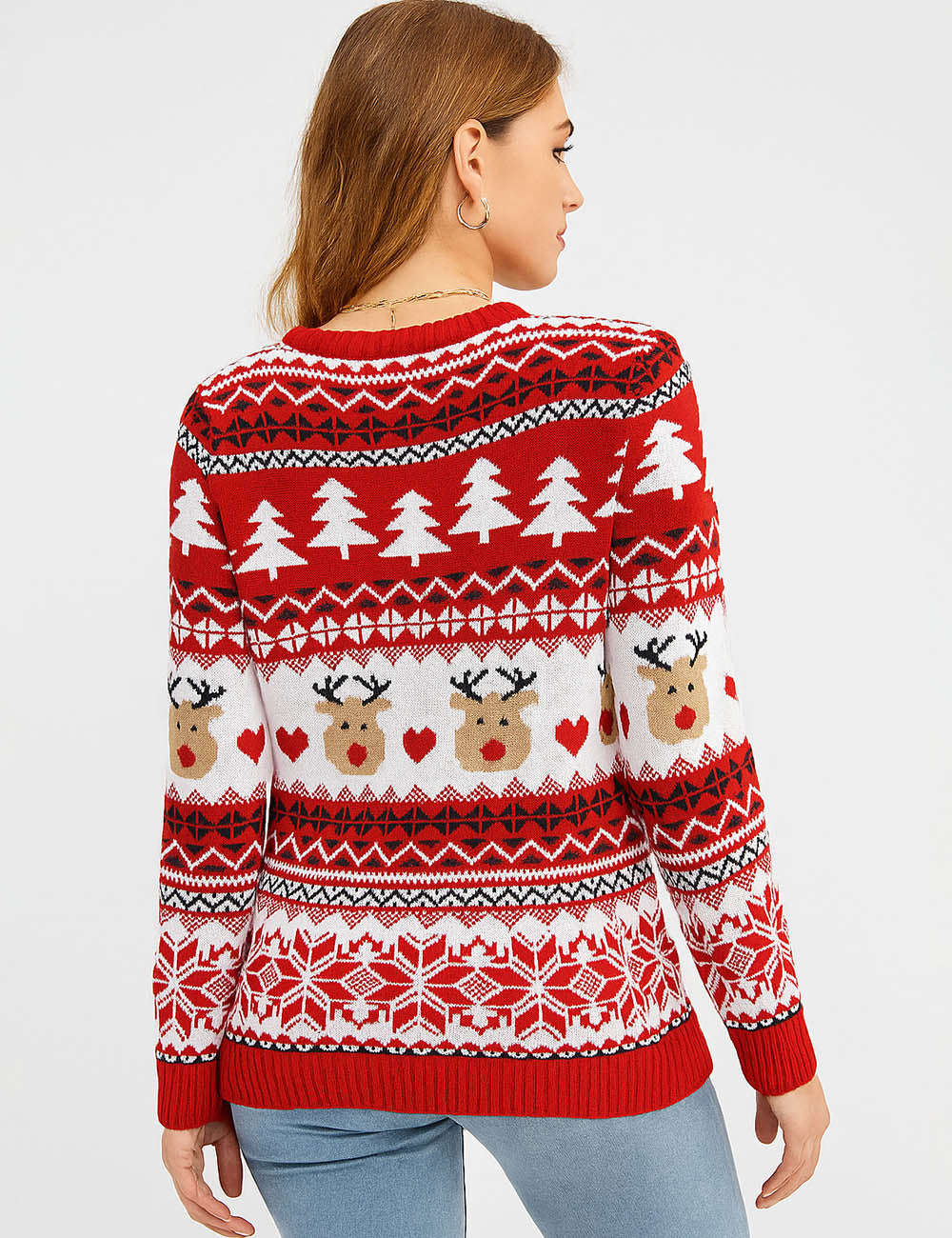 Ladies Reindeer Christmas Pattern Knit Sweater