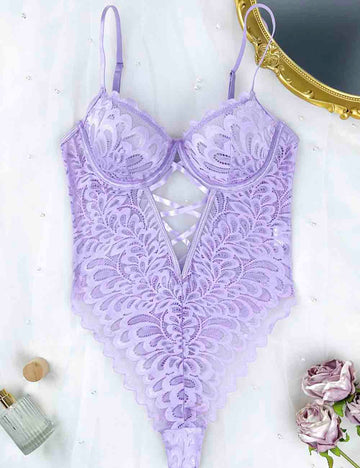 Ladies Floral Lace Hollow Out Teddy 8HF4350