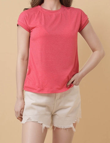 Ladies Solid Color Pullover Short Sleeves T-Shirt 8SKT51270