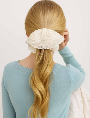 Ladies Sweet Fabric Lace Bow Hair Tie Scrunchie