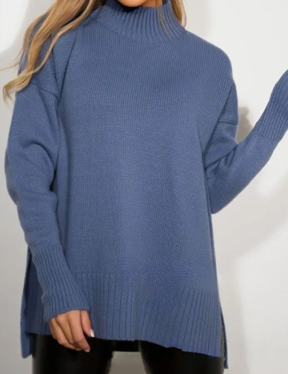 Ladies Mock Neck Relaxed Pullover Sweater SKT41191