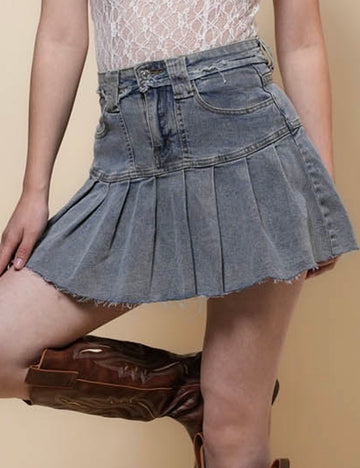 Ladies Pleated Denim Mini Skirt SKS50114