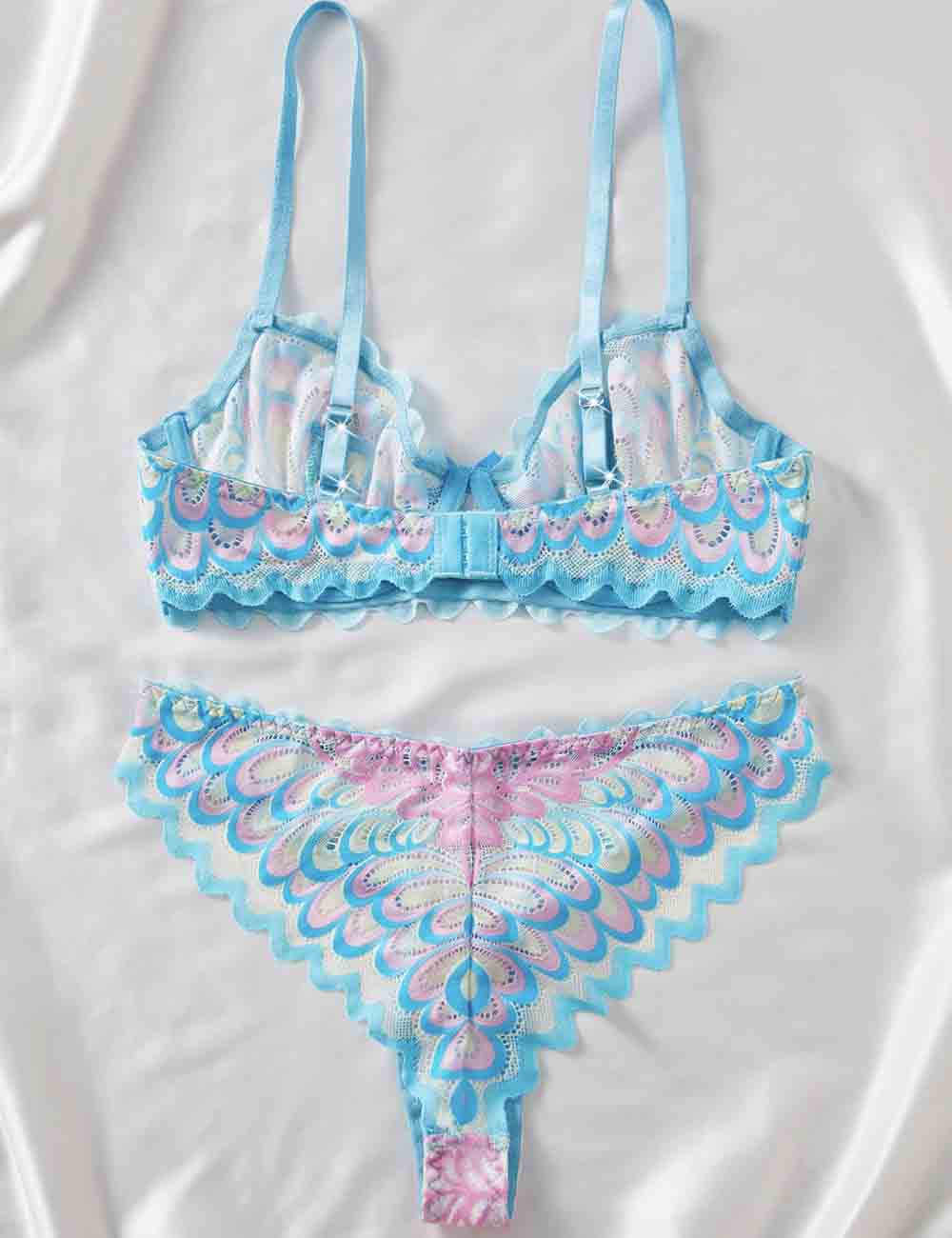 Ladies Heart Print Hollow Out 2PCS Lingerie Set 8XX0239