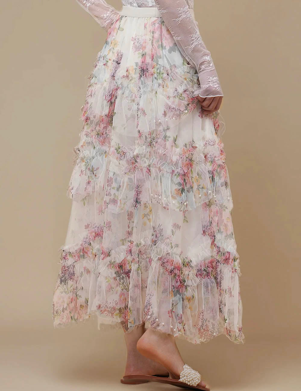 Ladies Floral Print High Waist Maxi Skirt SKS51126