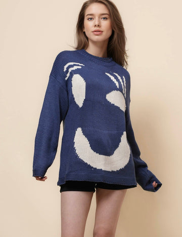 Ladies Color Block Smile Knit Relaxed Sweater SKT41164