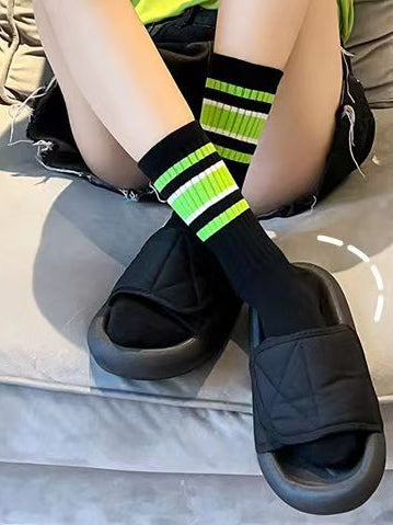 Ladies Color Block Stripe Over Ankle Socks SKASC4161