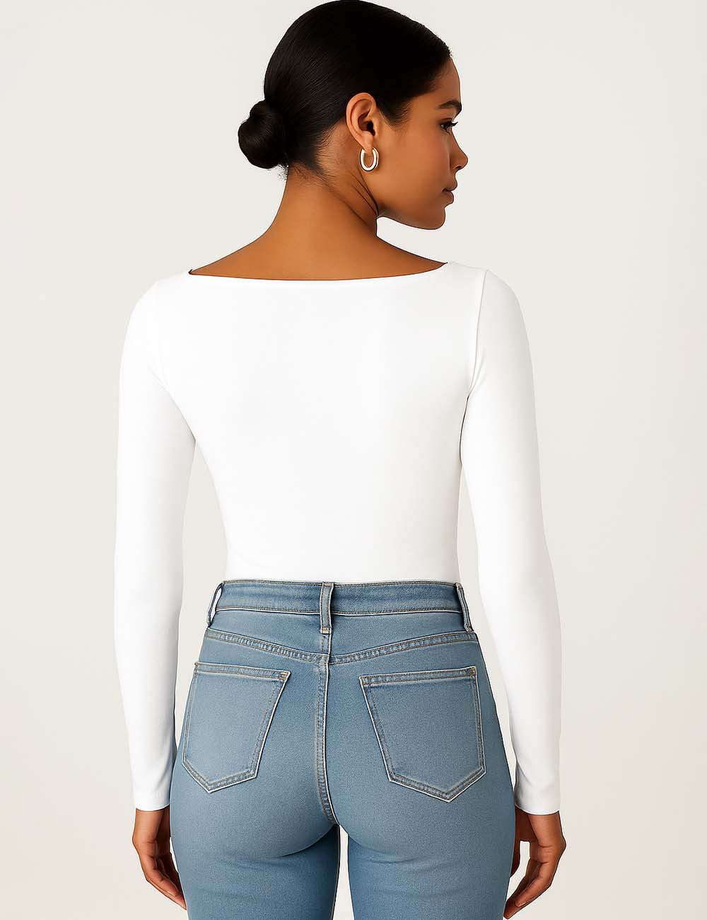 Ladies Clean Line Square Neck Cropped Basic Tee SKT610