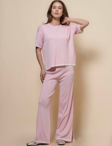 Ladies Color Block 2PCS Knit Loungewear Set SKST50650