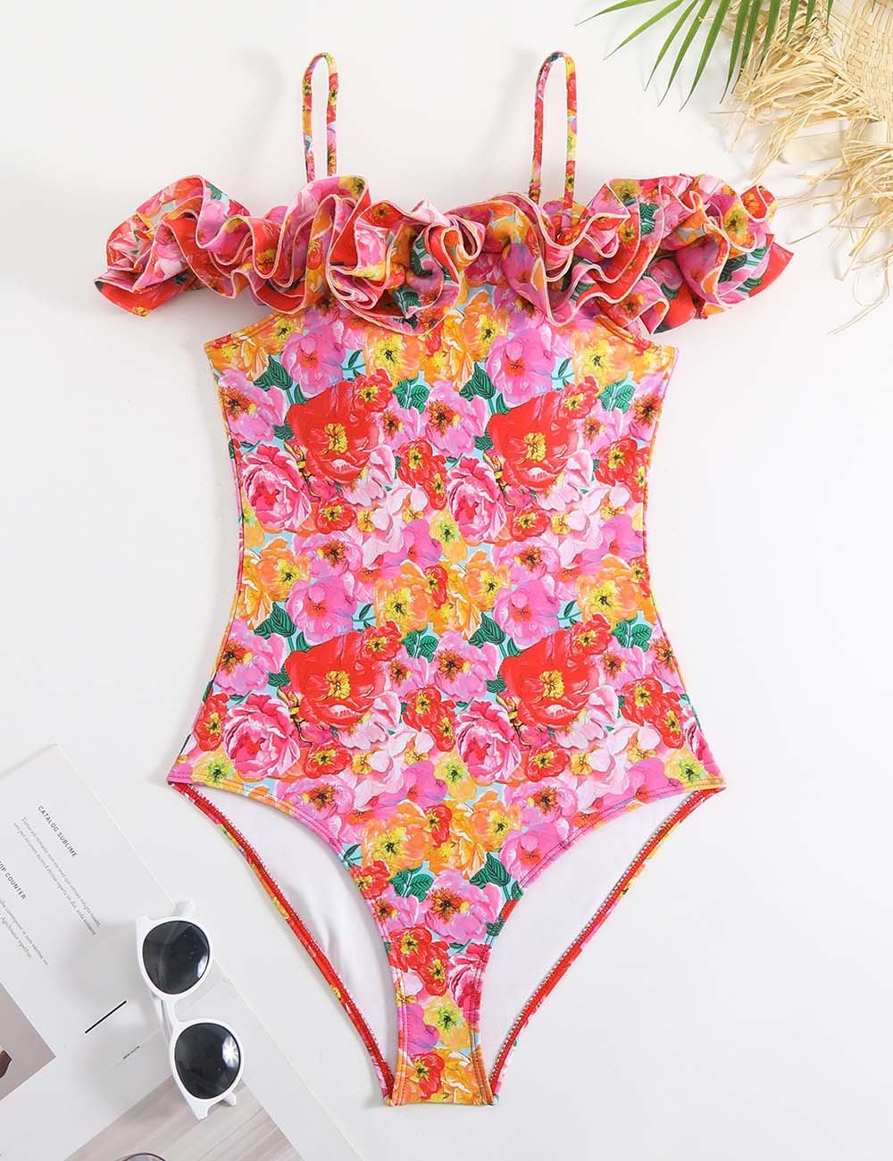Ladies Off-Shoulder Floral Print One Piece Swimwear with Salong