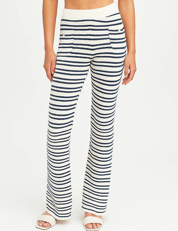 Ladies Striped Elastic Waist Slight Flared Leg Knit Pants