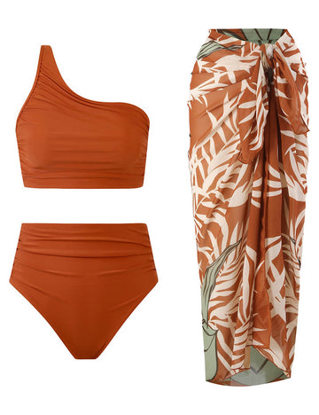 Ladies One Shoulder 2PCS Bikini Set with Salong