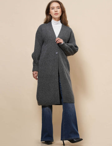 Ladies Solid Color Botton V-Neck Cardigan SKT41089