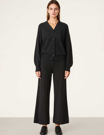 Ladies Hoodie Button Wide Leg Knit Top & Pants Set