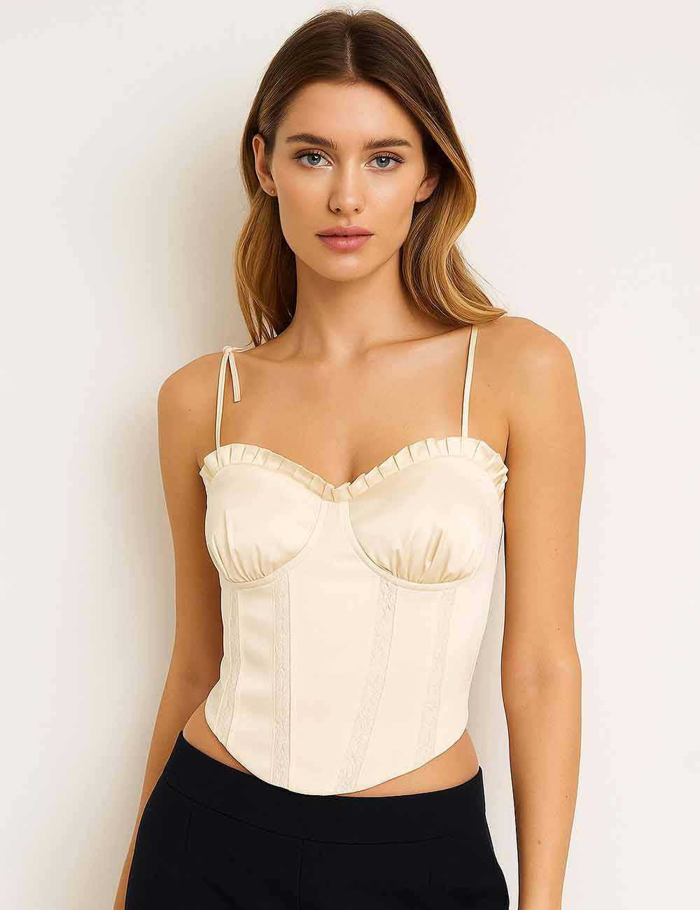 Ladies Lace Sretch Stain String Shoulder Corset Top