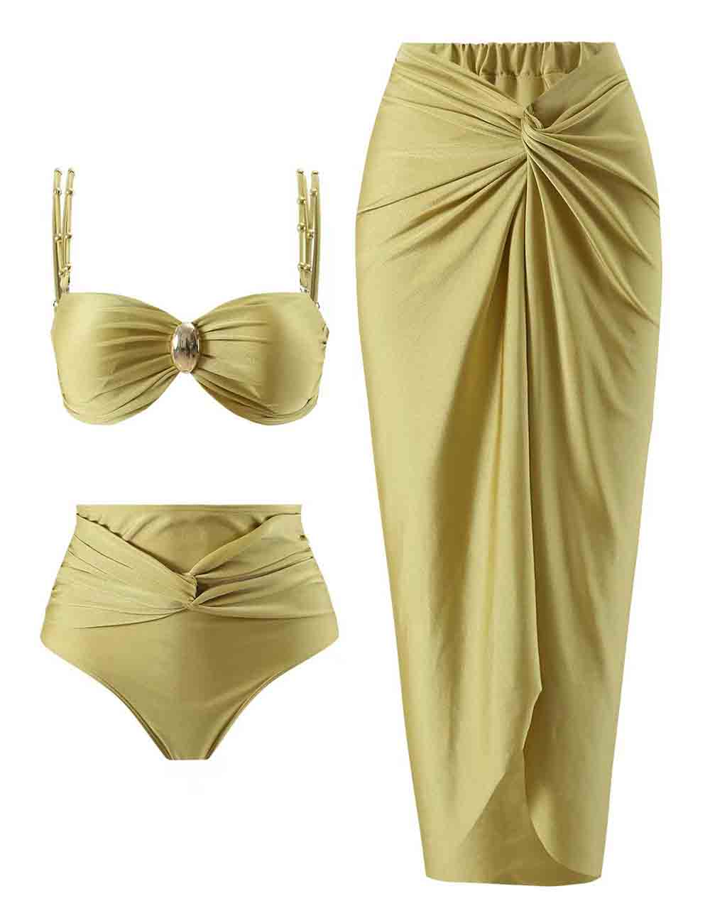 Ladies String Shoulder High Waist 2PCS Bikini Set with Salong