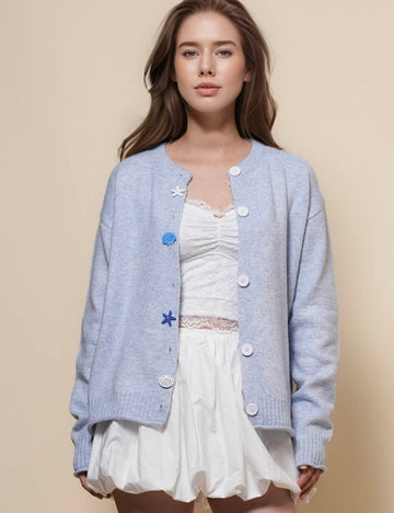 Ladies Round Neck Long Sleeves Knit Cardigan SKT50161