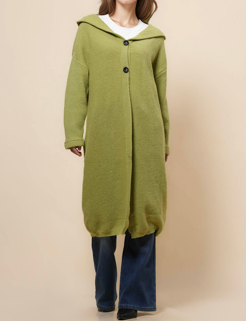 Button Hooded Button Solid Color Sweater Coat Cardigan NG5135