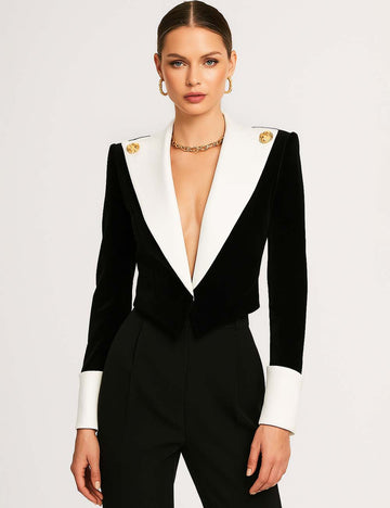 Ladies Contrast Color Chic Cropped Blazer L120