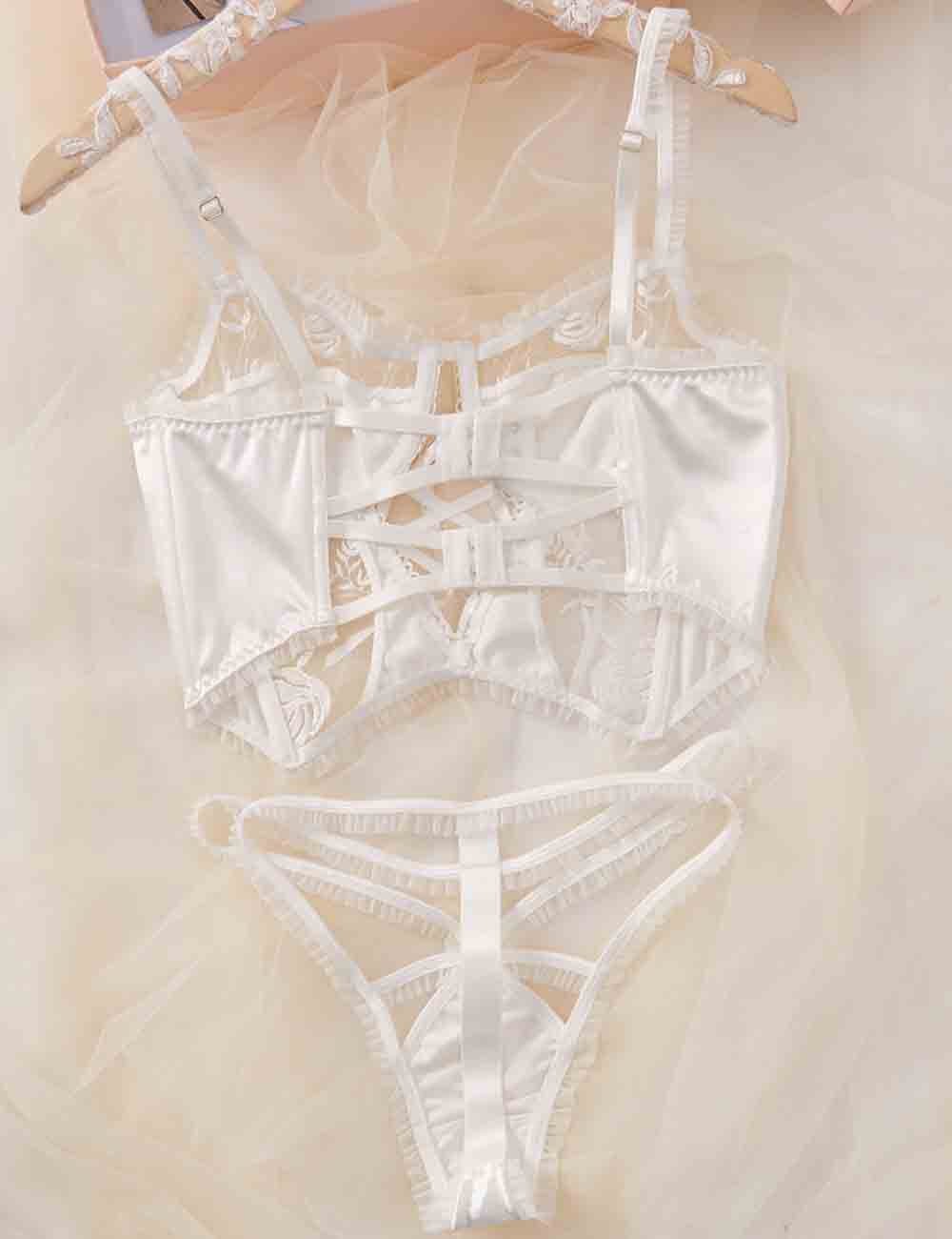Ladies Floral Embroidery See Through 2PCS Lingerie Set 8HF4256