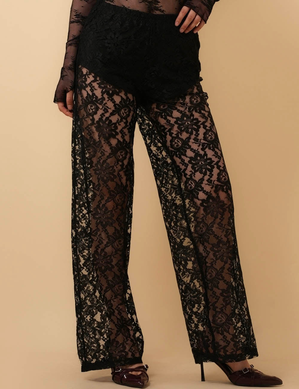 Ladies Lace Elastic Waist Hollow out Pants 8SKP51257