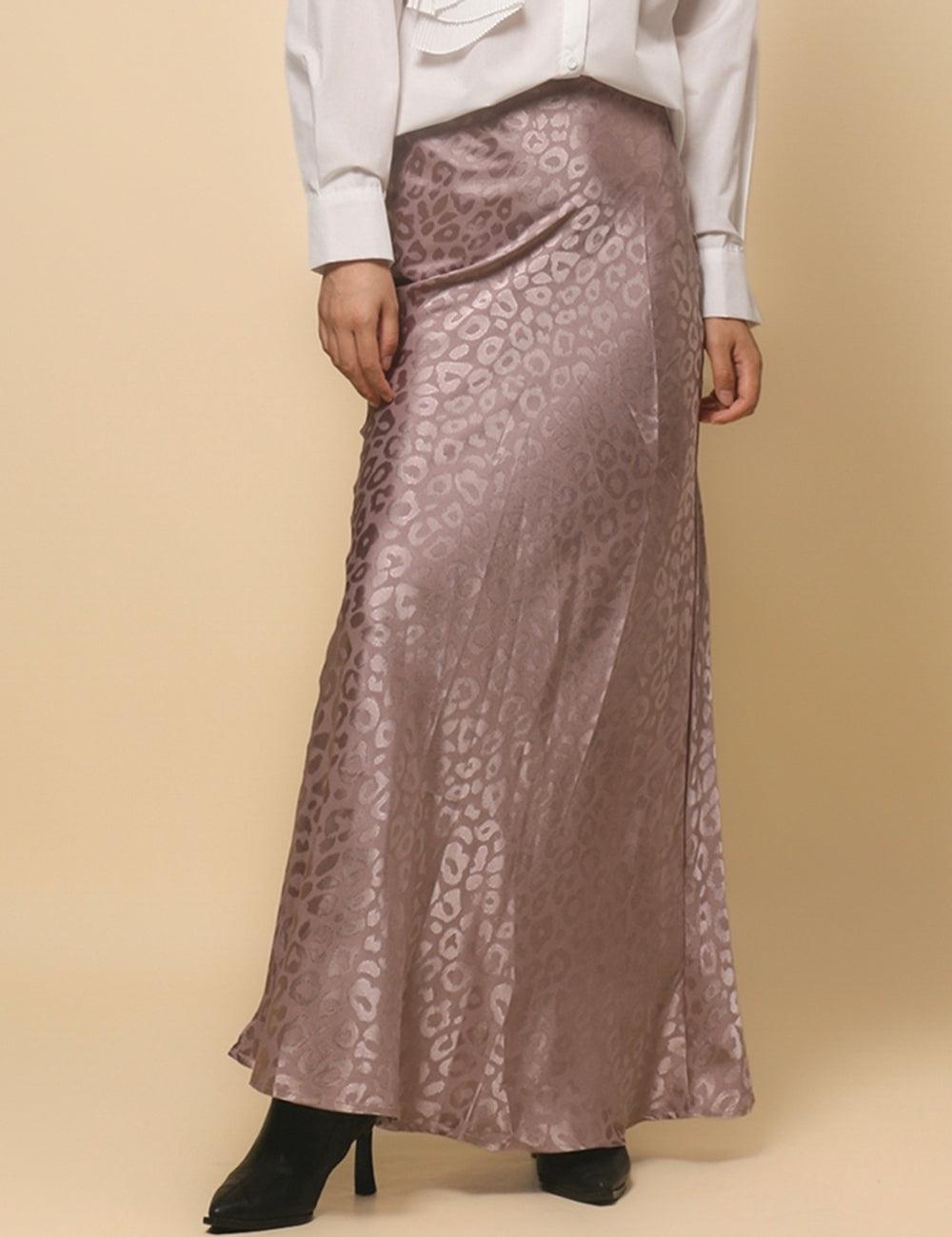Ladies Leopard Print Satin Fish Tail Midi Skirt SKS4788