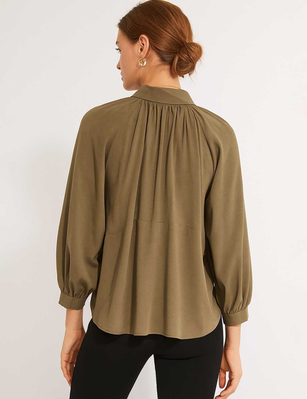 Ladies Balloon Hem Bomber Jacket Zip Up Long Sleeves Coat