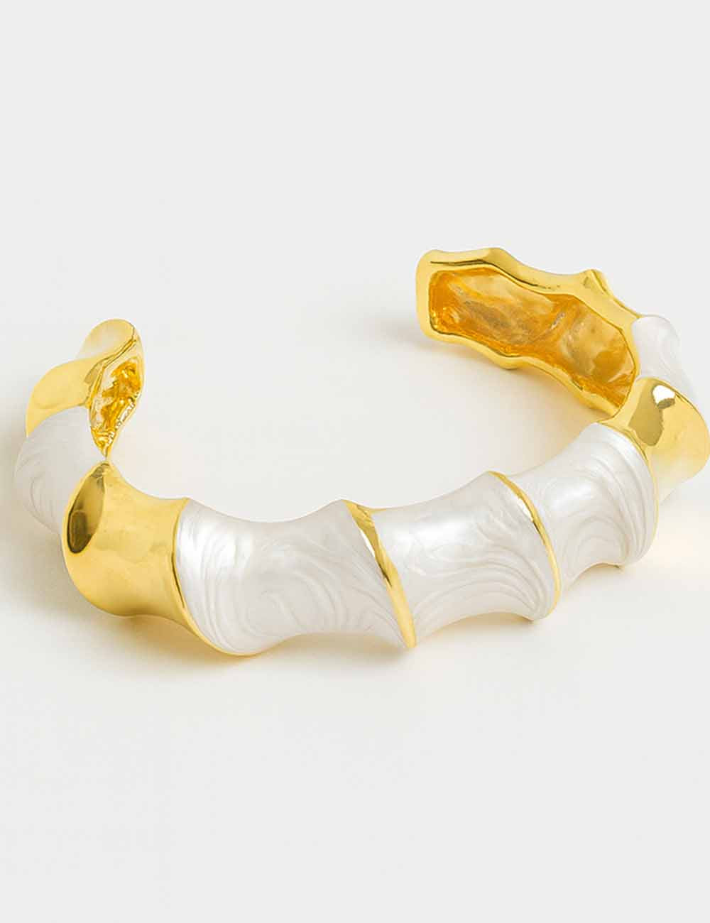 Ladies Vintage Color Block Open-Cuff Bamboo Bangle