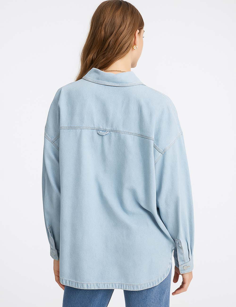Ladies Botton-Up Pocket Denim Coat M2