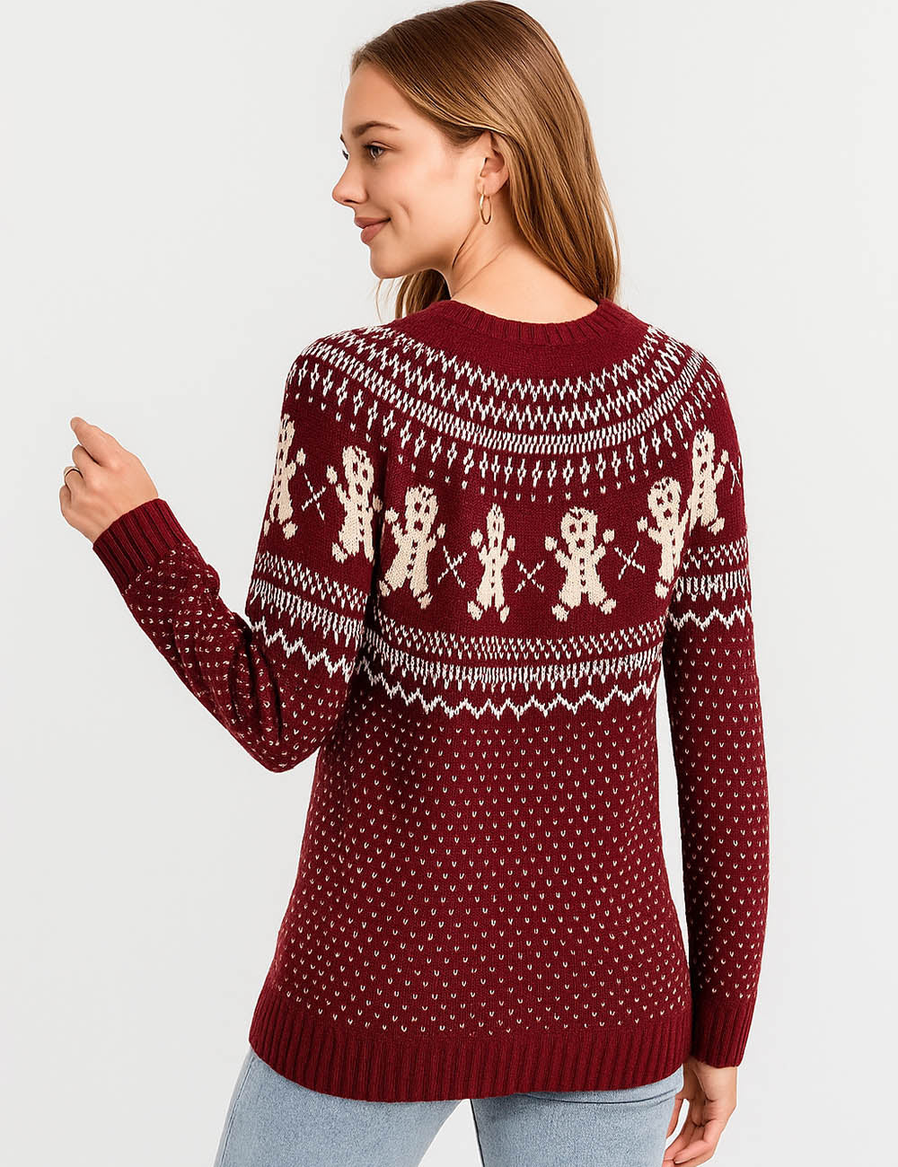 Ladies Snowman Polka Dot Round Neck Christmas Sweater