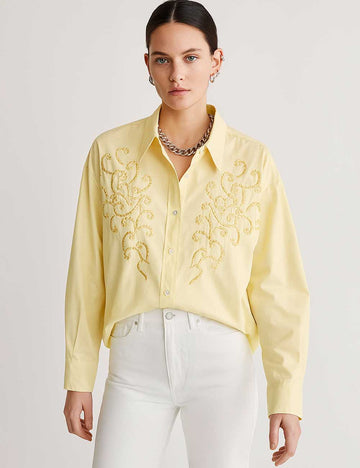 Women Solid Color Turndown Collar Buttom Down Shirt