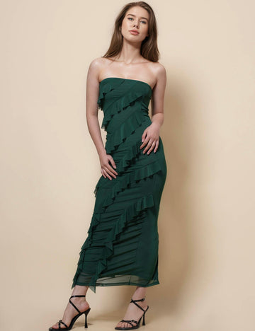 Ladies Ruffle Bodycon Tube Maxi Dress SKD41213