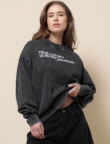 Ladies Round Neck Long Sleeves Letter Sweatshirt SKT51229