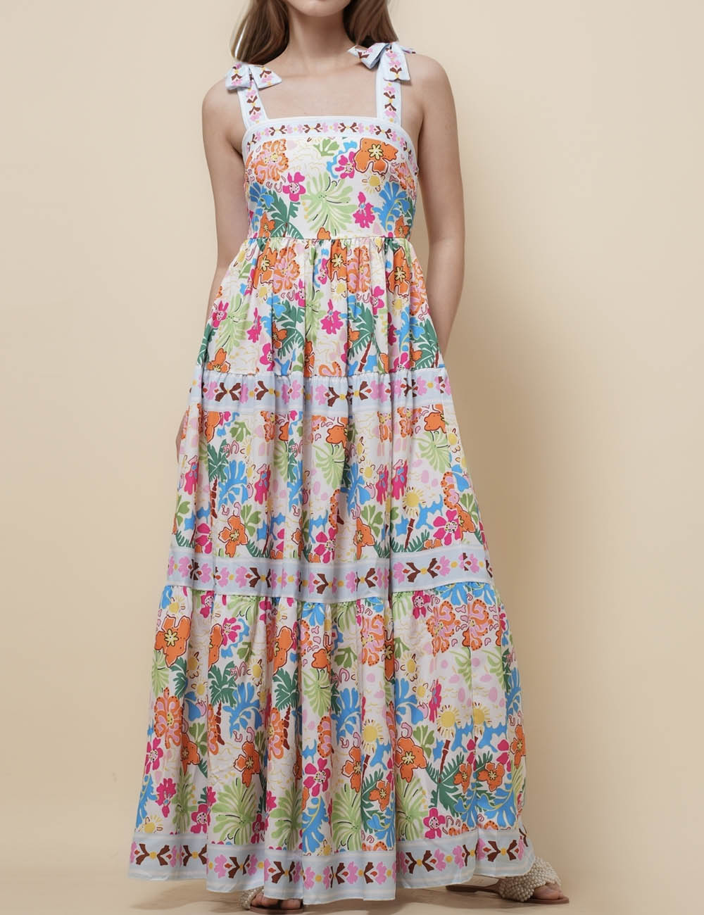 Ladies Strape Shoulder Floral Midi Dress SKD51139
