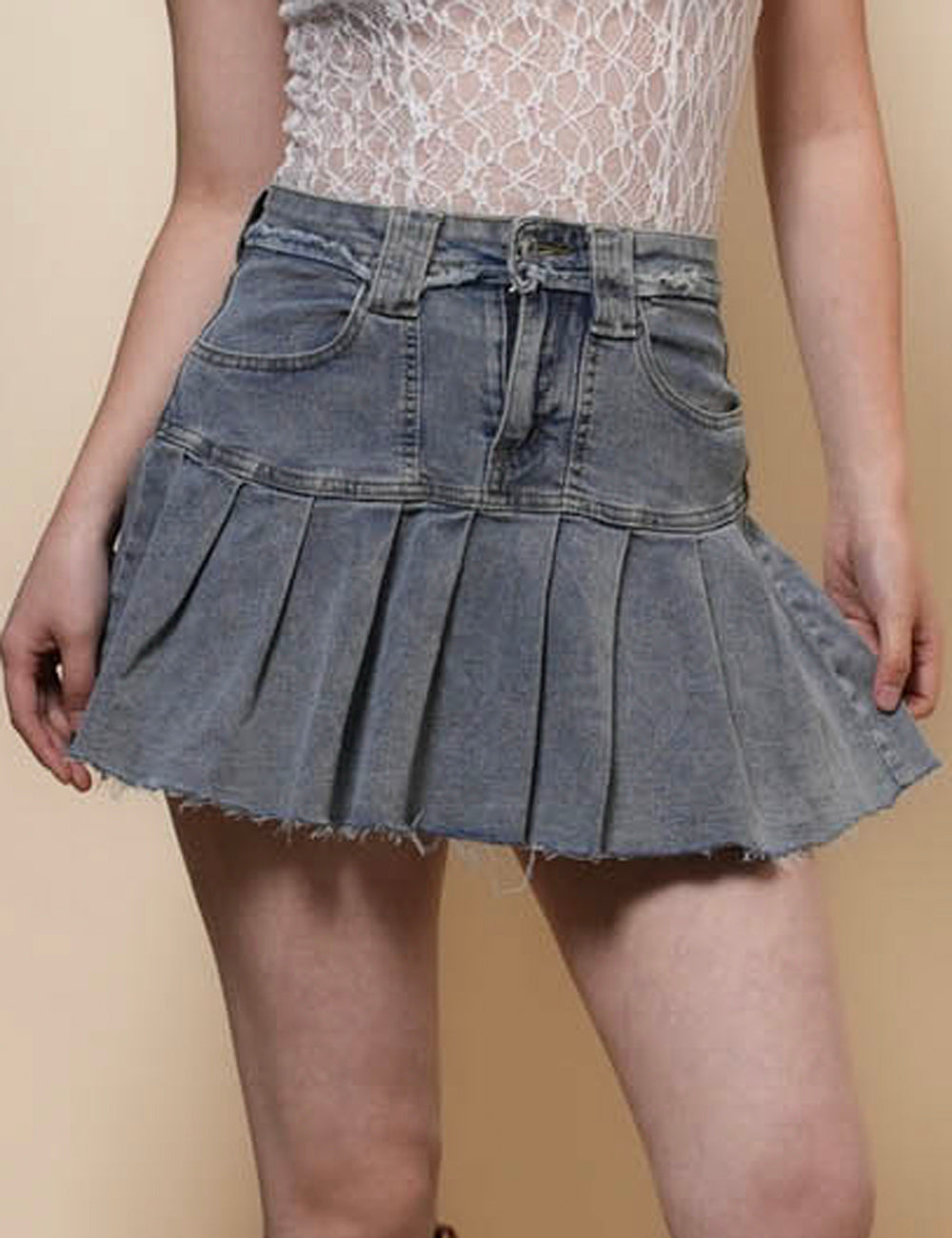 Ladies Pleated Denim Mini Skirt SKS50114