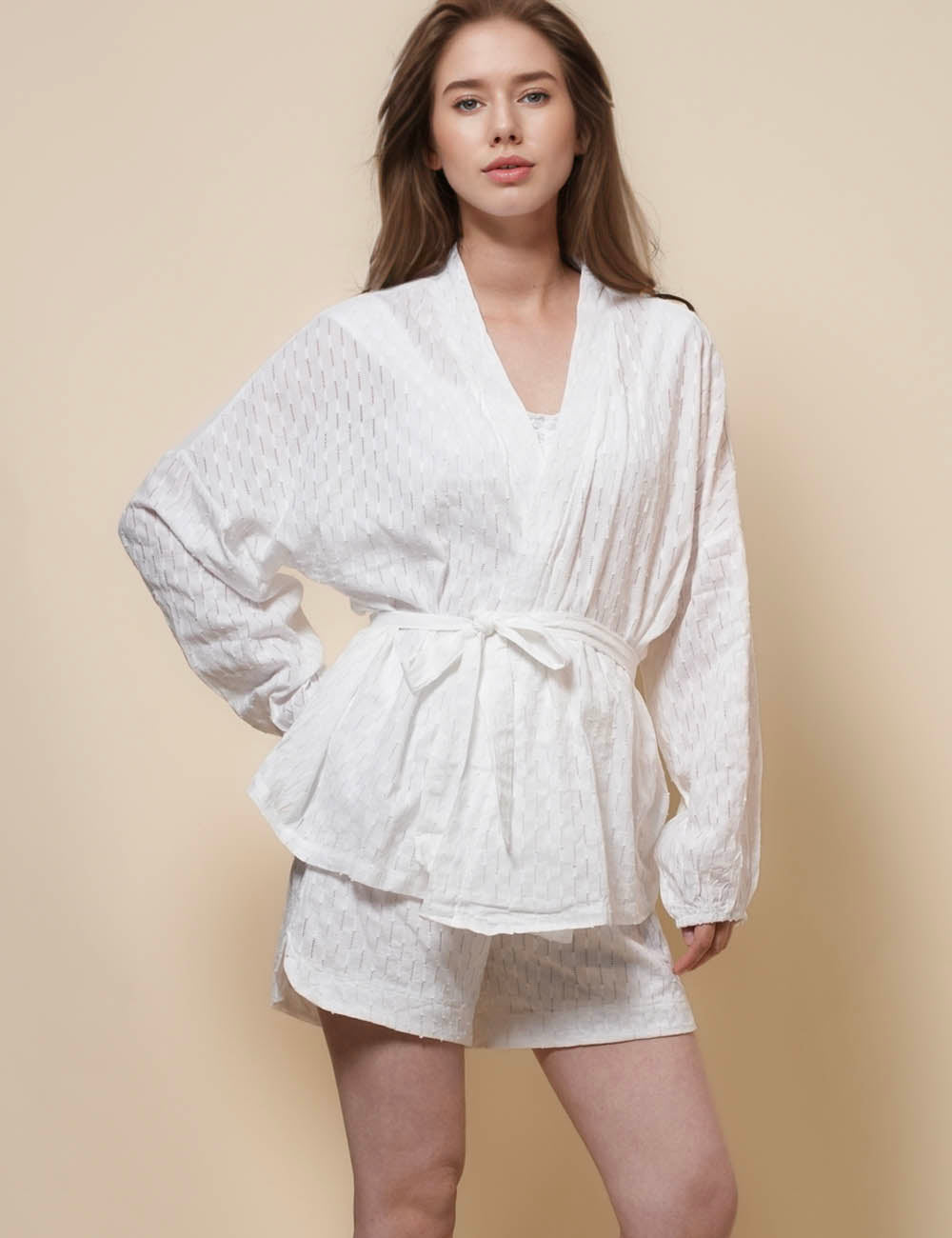 Ladies Long Sleeves Top & Shorts Loungewear Set SKST41316