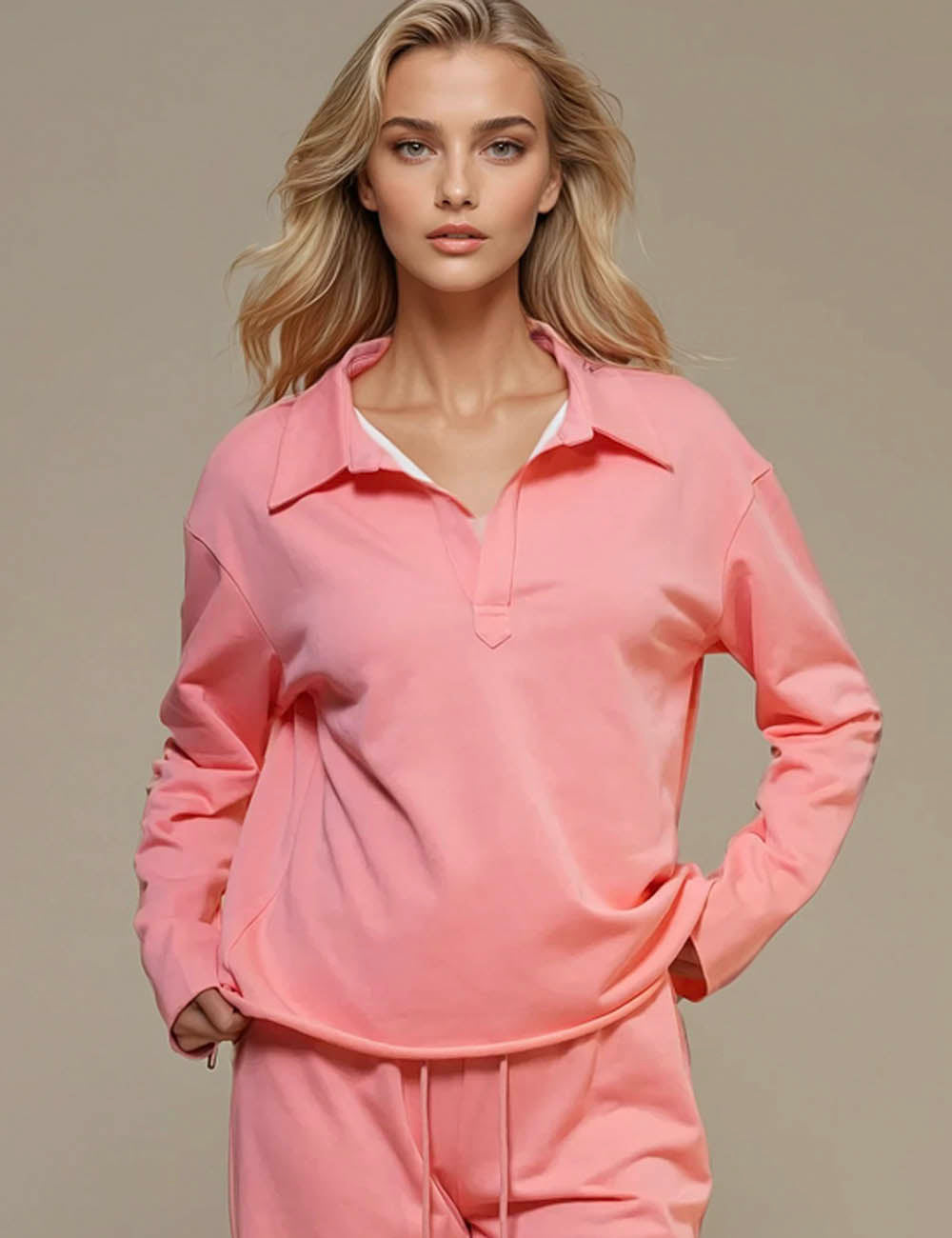 Women Turndown Neck Pullover Sweatshirt SKST50780T