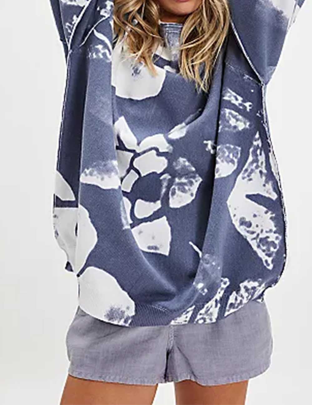 Ladies Color Block Garden Print Long Sleeves Sweatshirt SKT5KC44