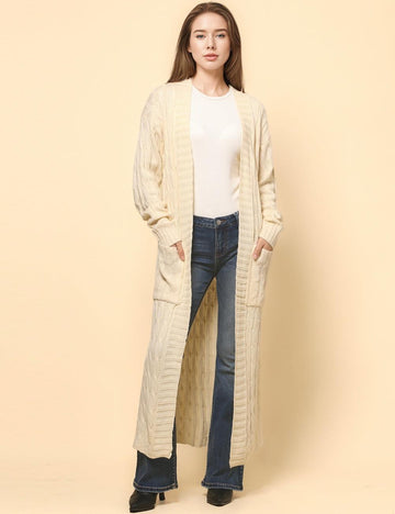 Ladie Solid Color Open Front Long Cardigan SKT4747