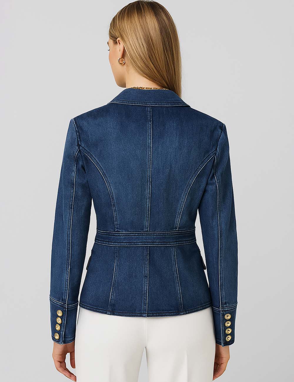 Ladies Trendy Golden Botton Denim Blazer 20016