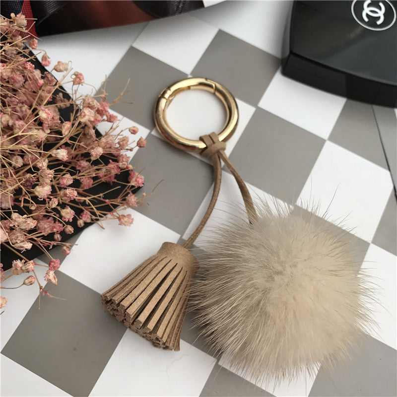 Ball Shaped Faux Mink Pandent Keyring SKAC4106