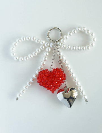Silver Heart Pendant Beads Bowtie & Heart Key Chain SKAJ50265