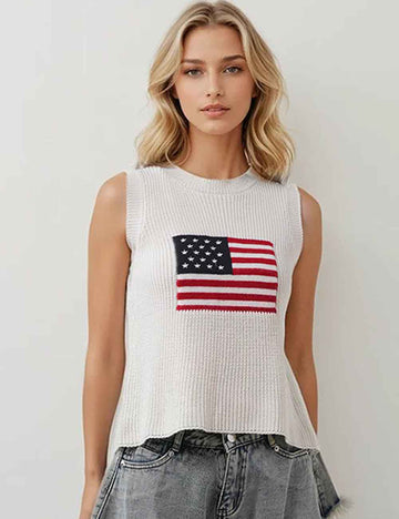 Ladies Flag Pattern Sleeveless Knit Sweater Vest