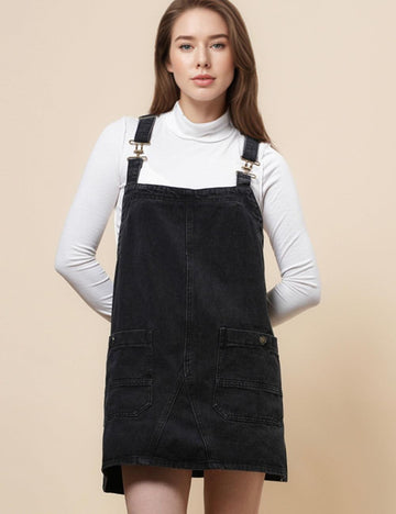 Ladies Pockets Strape Denim Mini Overall Dress SKD549