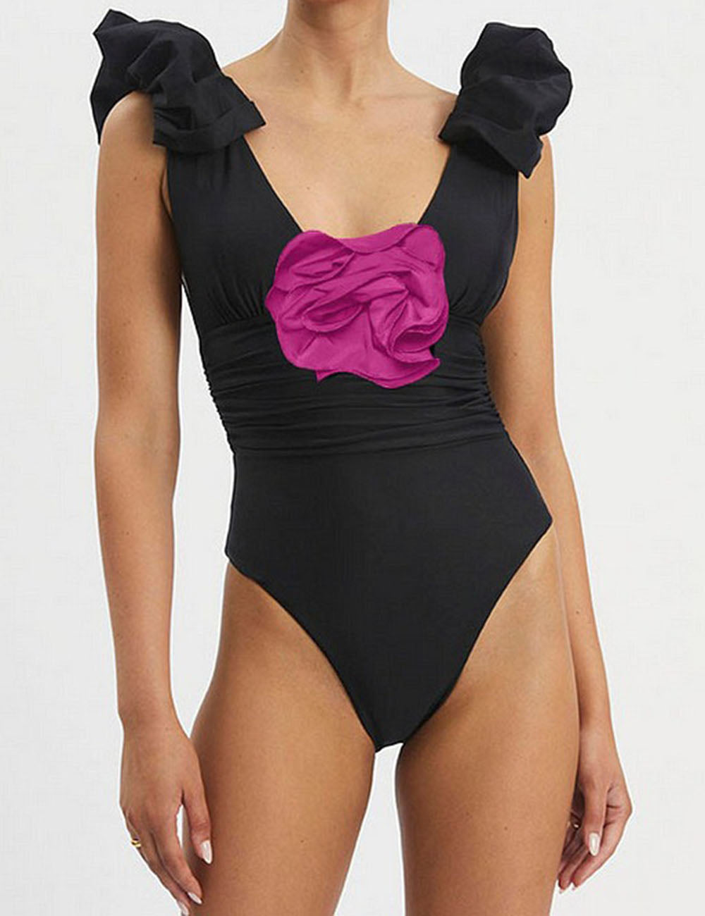 Ladies V-Neck Floral One Piece Swimwear with Salong