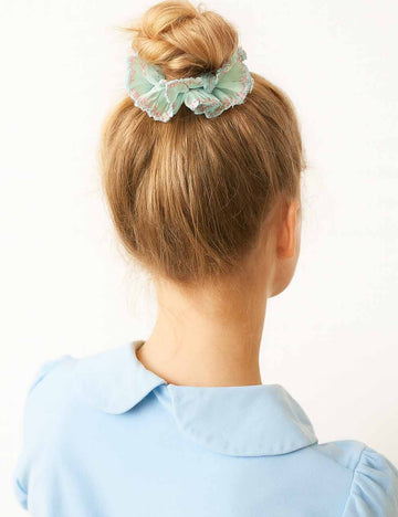 Ladies Vintage Plaid Tiered Floral Hem Scrunchie